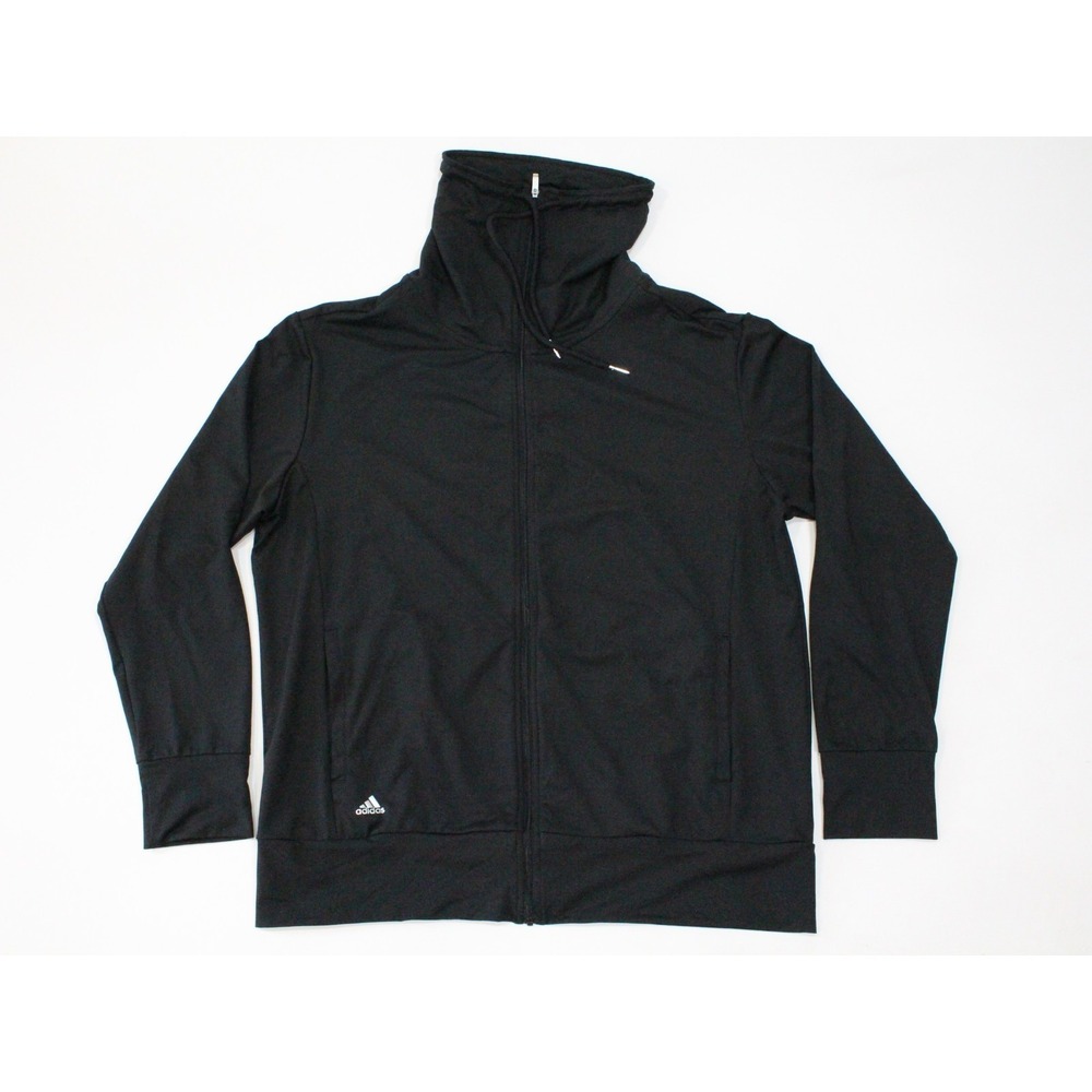 Adidas Climawarm Women L Drawstring Turtle Neck Black Hoodie Sweatshirt Full Zip